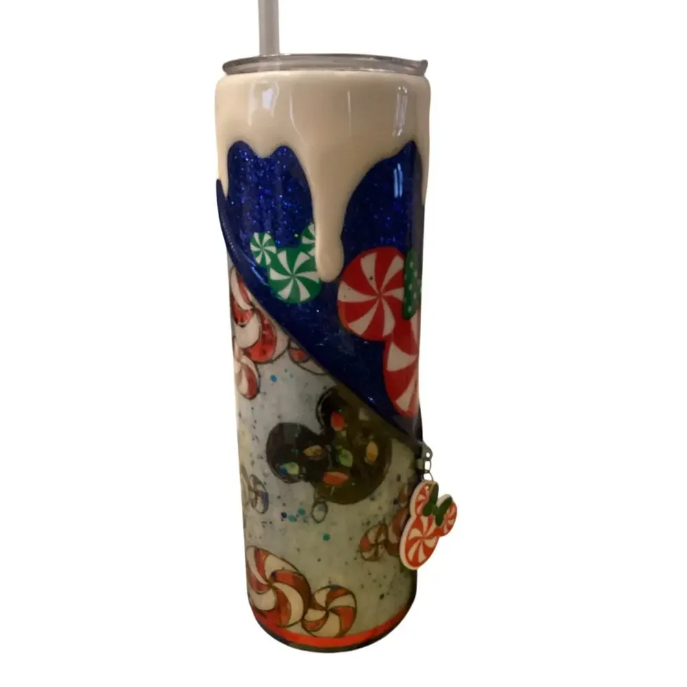 Disney Inspired Custom Mickey Christmas Holiday Snow Lights Candy Tumbler